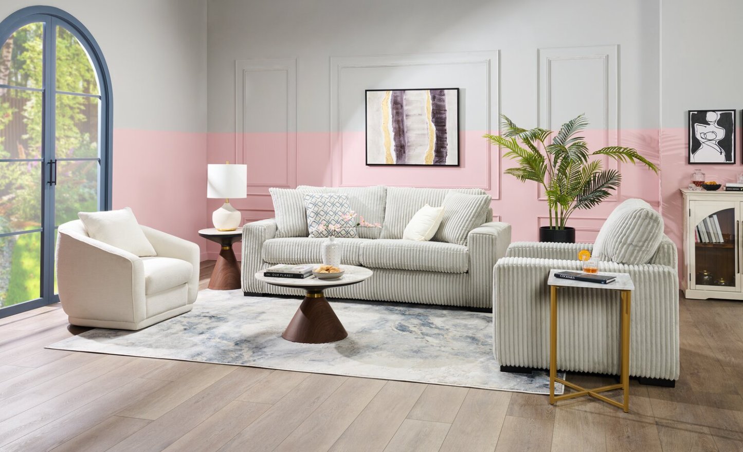 Fauteuil Willow de 40 po en tissu gris clair avec accoudoirs rectilignes et coussins de siège et de dossier réversibles | WIL2GYCH