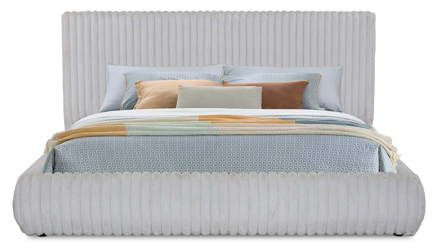 Lit plateforme rembourré Aria en tissu gris capitonné - format très grand lit