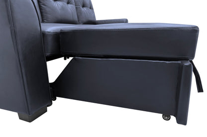 Sofa-lit sectionnel de droite Carter 2 pièces en tissu d’apparence cuir avec fauteuil long de rangement - noir