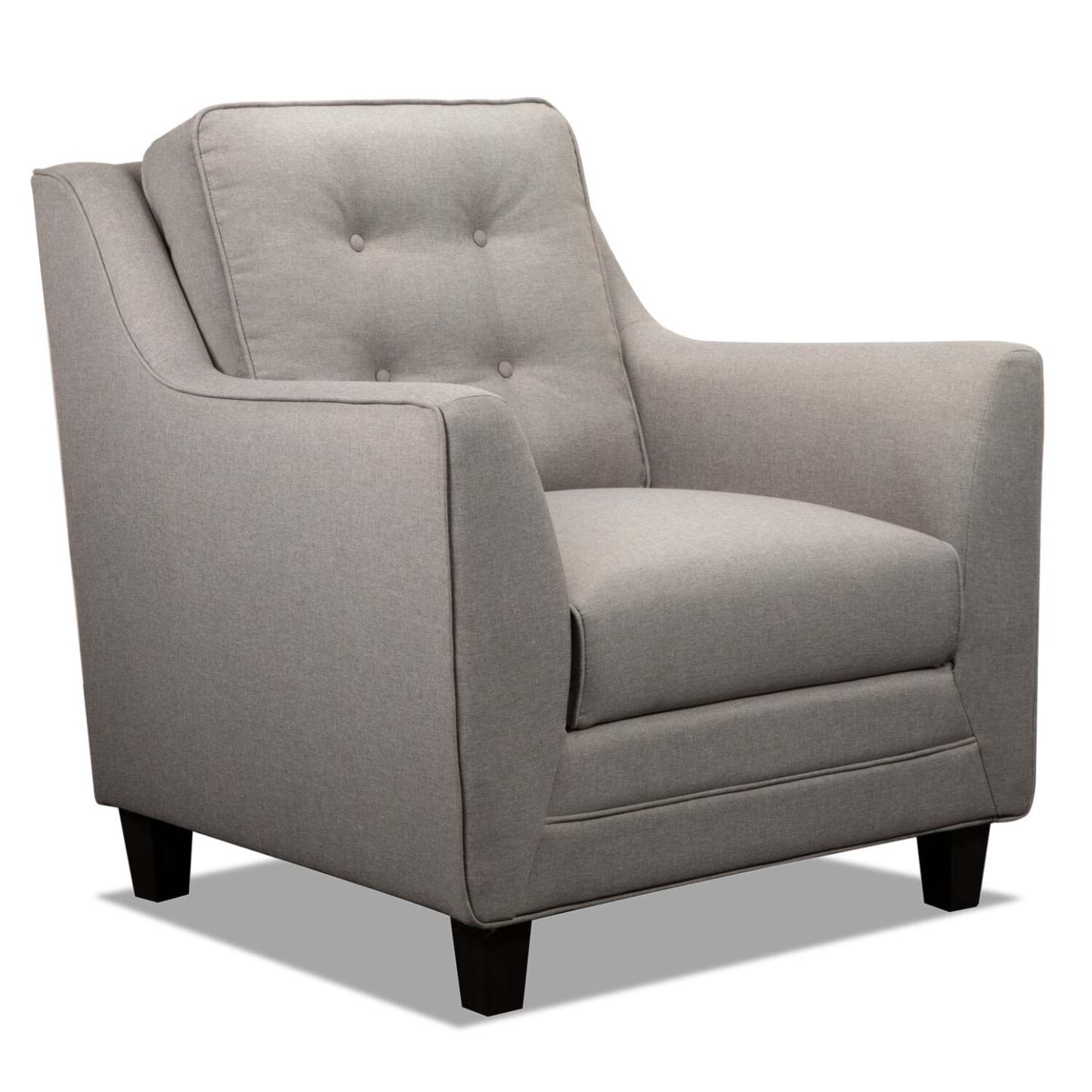 Chaise Novalee 35 en tissu d'apparence lin avec accoudoirs évasés et capitonnage de boutons - Taupe | Fauteuil Novalee de 35 po en tissu d'apparence lin avec accoudoirs évasés et capitonnage à boutons - taupe