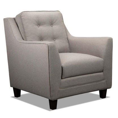 Chaise Novalee 35 en tissu d'apparence lin avec accoudoirs évasés et capitonnage de boutons - Taupe | Fauteuil Novalee de 35 po en tissu d'apparence lin avec accoudoirs évasés et capitonnage à boutons - taupe