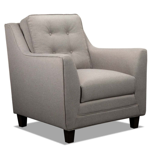 Chaise Novalee 35 en tissu d'apparence lin avec accoudoirs évasés et capitonnage de boutons - Taupe | Fauteuil Novalee de 35 po en tissu d'apparence lin avec accoudoirs évasés et capitonnage à boutons - taupe