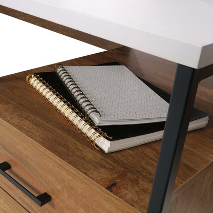 Bureau en forme de L Taryn de 59,69 po à 2 tiroirs - blanc et brun clair