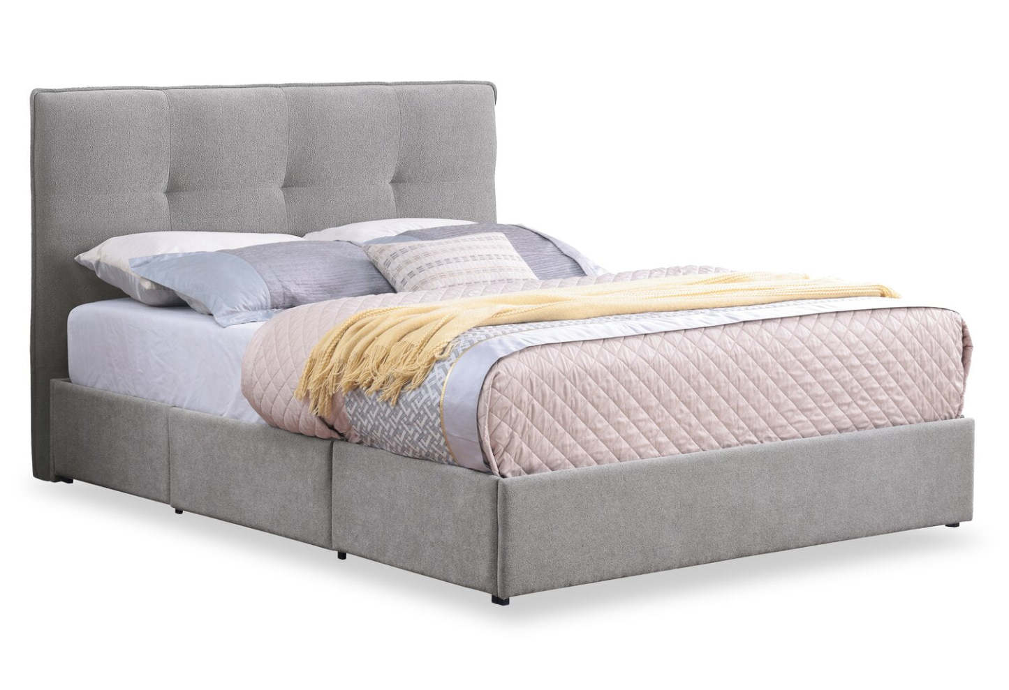 Tête de lit rembourrée Amos en tissu gris, touffetée - Pleine grandeur | Tête de lit rembourrée Amos en tissu gris capitonné - format lit double