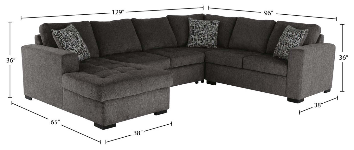 Made in Canada Legend 4-Piece Left-Facing Chenille Fabric Sleeper Sectional with Storage Chaise - Pewter Brown | Canapé-lit sectionnel de gauche Legend 4 pièces fabriqué au Canada en tissu de chenille avec chaise longue de rangement - brun étain