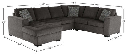 Made in Canada Legend 4-Piece Left-Facing Chenille Fabric Sleeper Sectional with Storage Chaise - Pewter Brown | Canapé-lit sectionnel de gauche Legend 4 pièces fabriqué au Canada en tissu de chenille avec chaise longue de rangement - brun étain