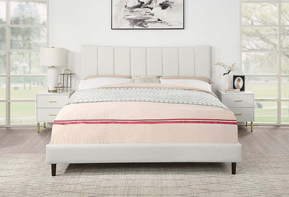 Lit plateforme Paseo en tissu de cuir végétalien taupe - Très grand lit | Lit plateforme rembourré Paseo en tissu de cuir végétalien taupe - format très grand lit