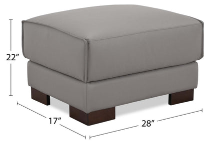Pouf Citadel 28 en cuir véritable de première qualité avec pieds en bois - Gris | Pouf Citadel de 28 po en cuir de qualité supérieure avec pattes en bois véritable - gris