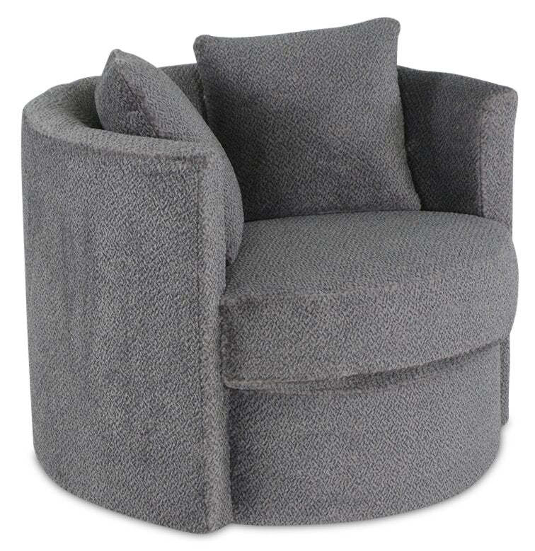 Made in Canada Petite 36 Chenille Fabric Swivel Cuddler Accent Chair - Teddy Nightfall Grey | Fauteuil d’appoint pivotant Cuddler Petite de 36 po fabriqué au Canada en tissu de chenille - gris Teddy Nightfall