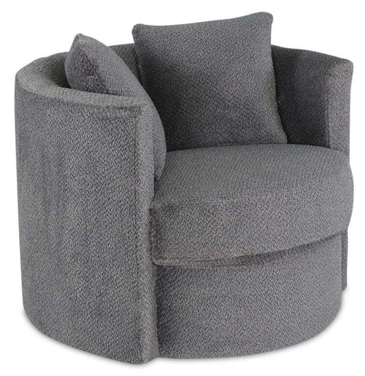 Made in Canada Petite 36 Chenille Fabric Swivel Cuddler Accent Chair - Teddy Nightfall Grey | Fauteuil d’appoint pivotant Cuddler Petite de 36 po fabriqué au Canada en tissu de chenille - gris Teddy Nightfall