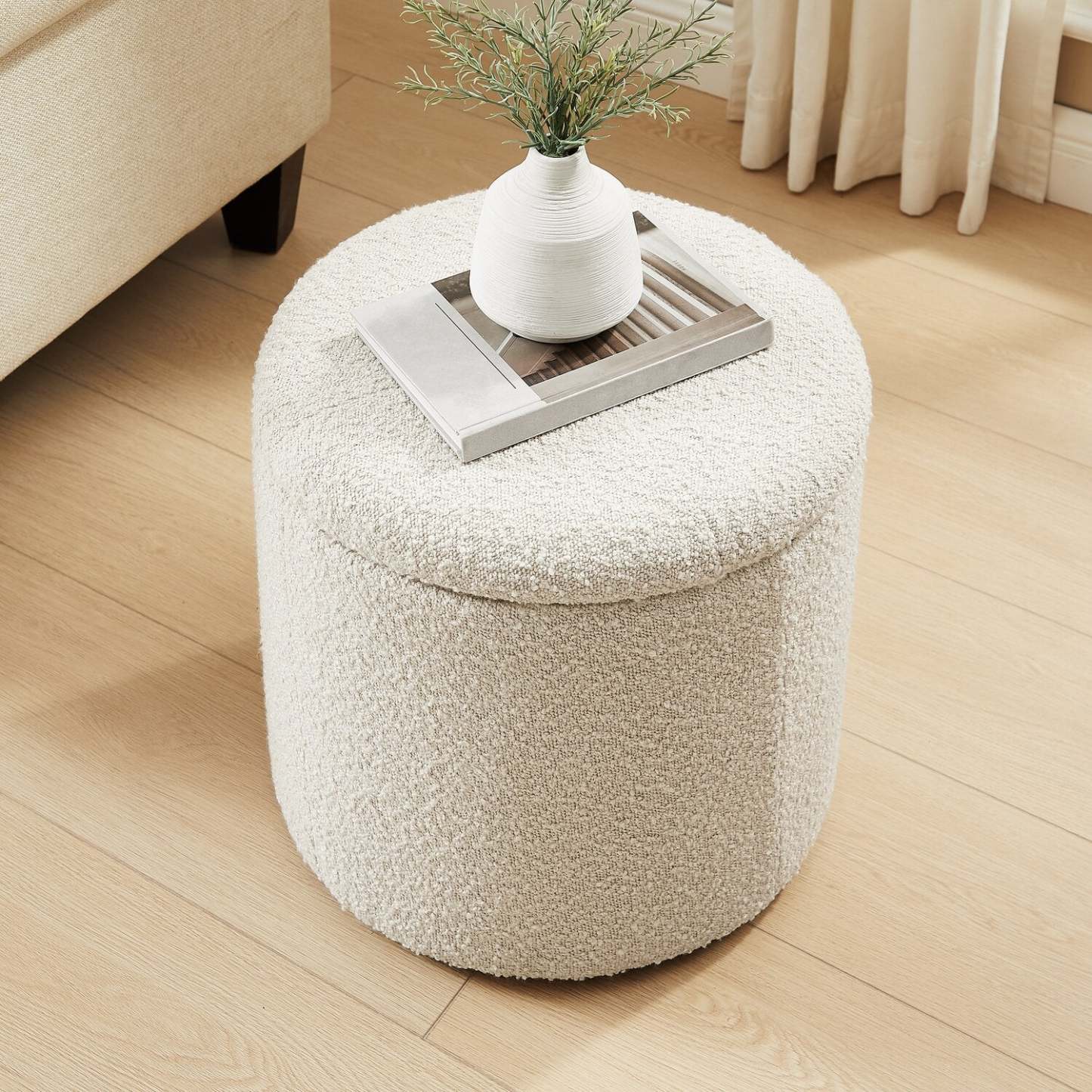 Ontario 14,75 po Pouf de rangement rond en tissu - blanc
