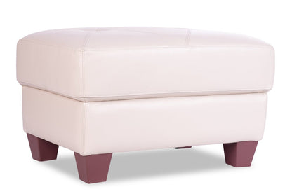 Chateau d'Ax Vita 31 Ottoman 100 % cuir véritable avec coutures à motif losange et pieds en bois – Blanc fumé | Pouf Vita de Château d'Ax de 31 po en cuir 100 % véritable avec coutures à motif de diamant et pattes en bois - blanc fumée