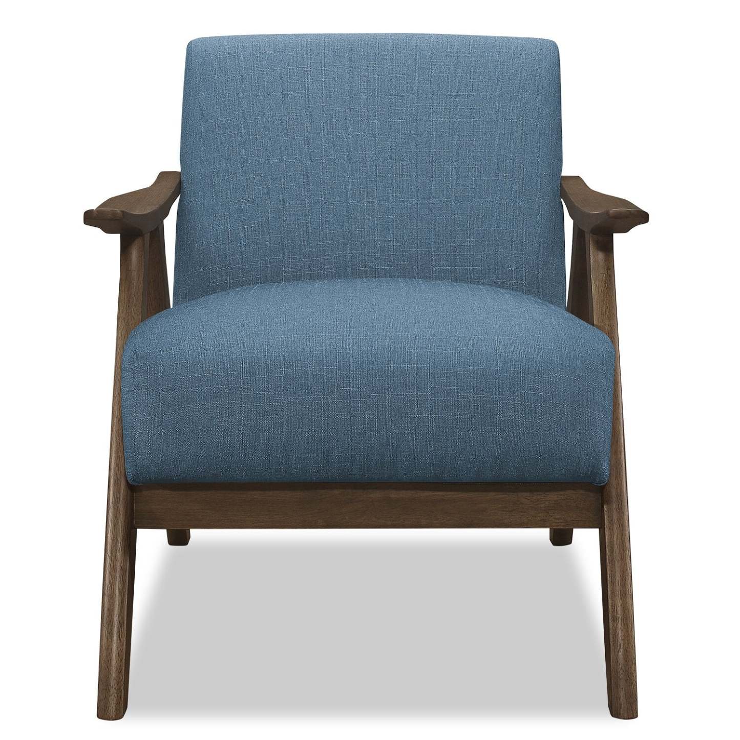 Fauteuil d'appoint Kyra 28,5 en tissu d'apparence lin avec accoudoirs courbés et structure en bois - Bleu | Fauteuil d'appoint Kyra de 28,5 po en tissu d'apparence lin avec accoudoirs courbés et armature en bois - bleu
