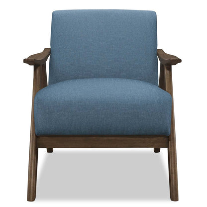 Fauteuil d'appoint Kyra 28,5 en tissu d'apparence lin avec accoudoirs courbés et structure en bois - Bleu | Fauteuil d'appoint Kyra de 28,5 po en tissu d'apparence lin avec accoudoirs courbés et armature en bois - bleu