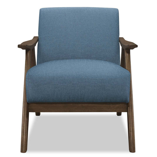 Fauteuil d'appoint Kyra 28,5 en tissu d'apparence lin avec accoudoirs courbés et structure en bois - Bleu | Fauteuil d'appoint Kyra de 28,5 po en tissu d'apparence lin avec accoudoirs courbés et armature en bois - bleu