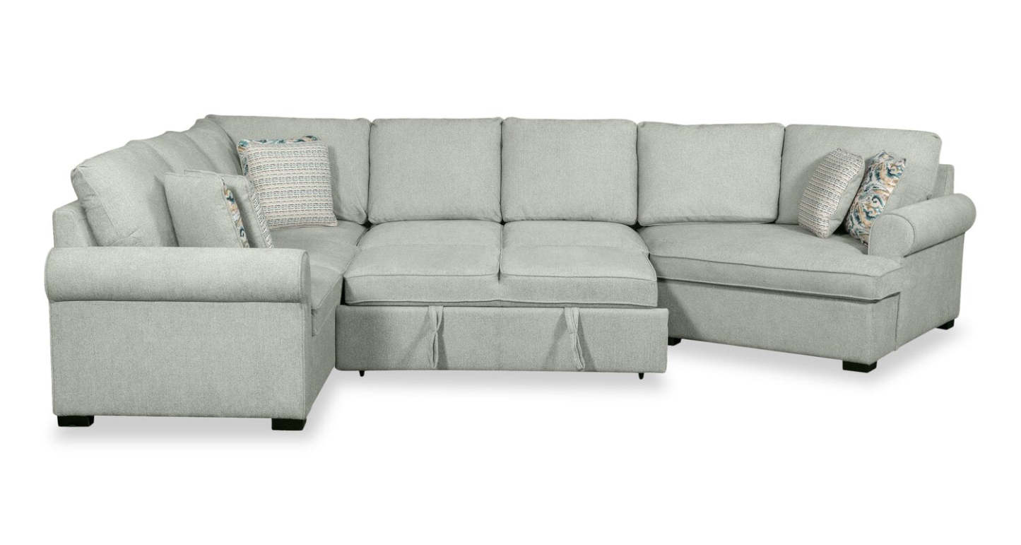Scott Living Haven 3-Piece Right-Facing Chenille Fabric Cuddler Sleeper Sectional - bleu écume de mer | Sofa-lit sectionnel enveloppant de droite Haven de Scott Living 3 pièces en tissu de chenille - bleu écume de mer