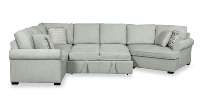 Scott Living Haven 3-Piece Right-Facing Chenille Fabric Cuddler Sleeper Sectional - bleu écume de mer | Sofa-lit sectionnel enveloppant de droite Haven de Scott Living 3 pièces en tissu de chenille - bleu écume de mer