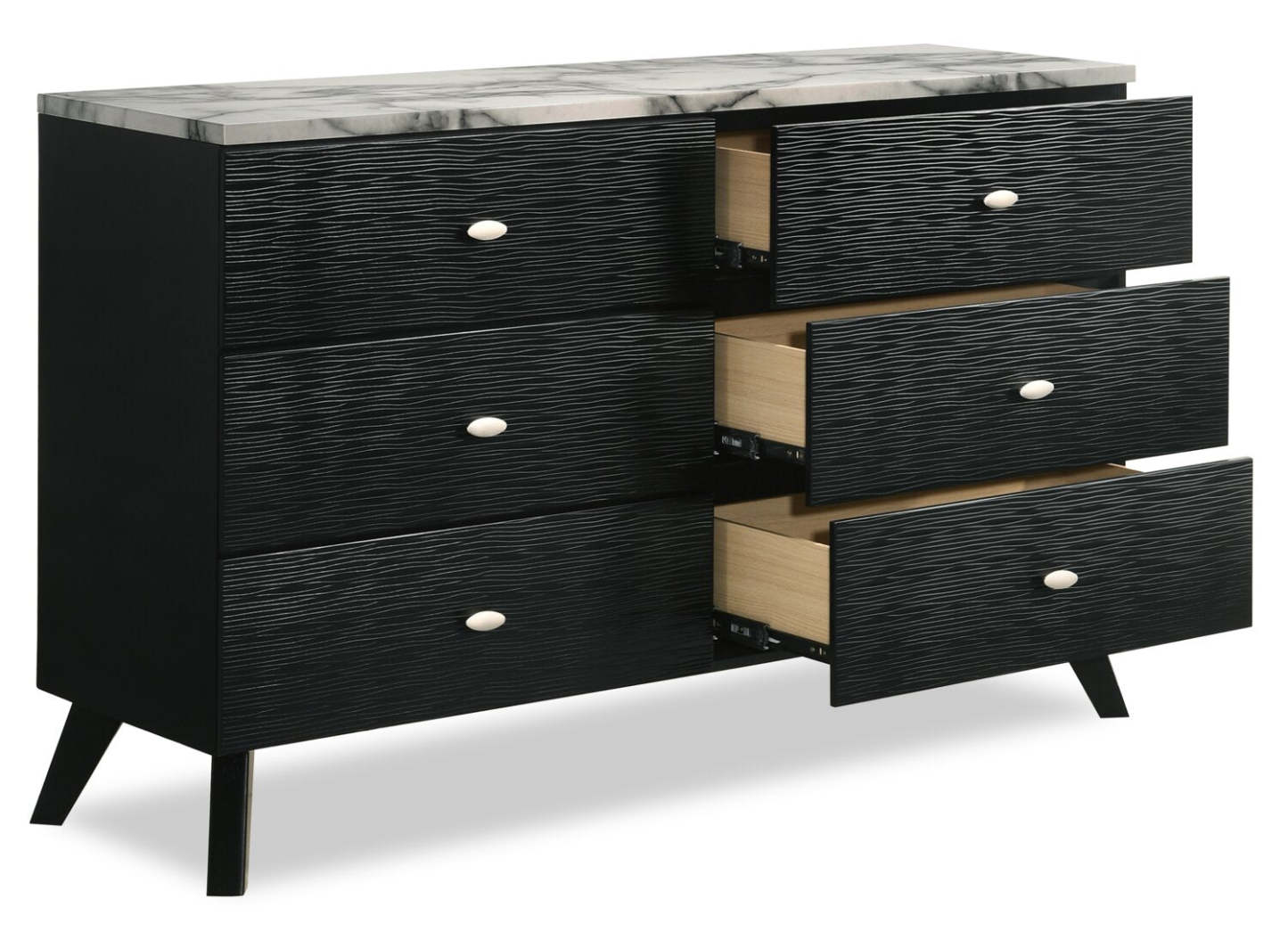 Commode à 6 tiroirs pour chambre à coucher Atlas, 60,2 L x 36,8 H, Moderne Mid-Century - Noir | Commode moderne du milieu du 20e siècle Atlas de 60,2 po (L) x 36,8 po (H) à 6 tiroirs pour la chambre à coucher - noire