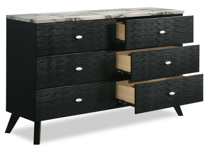 Commode à 6 tiroirs pour chambre à coucher Atlas, 60,2 L x 36,8 H, Moderne Mid-Century - Noir | Commode moderne du milieu du 20e siècle Atlas de 60,2 po (L) x 36,8 po (H) à 6 tiroirs pour la chambre à coucher - noire