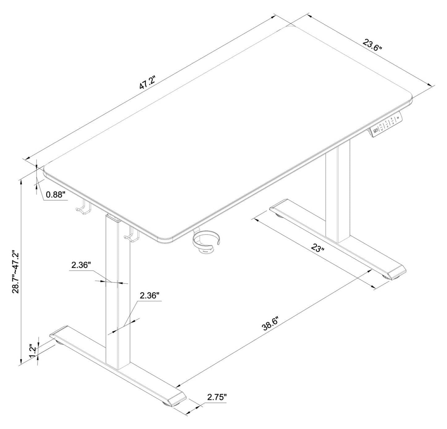 Bureau de jeu Finch 47 avec réglage électrique de la hauteur et éclairage RVB – Noir | Bureau de jeu Finch de 47 po avec réglage électrique de la hauteur et éclairage à DEL RVB - noir