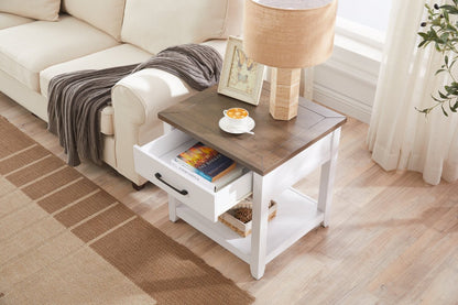 Kort & Co. Logan 22 Table de bout traditionnelle avec rangement et tablette - blanche et chêne noyer