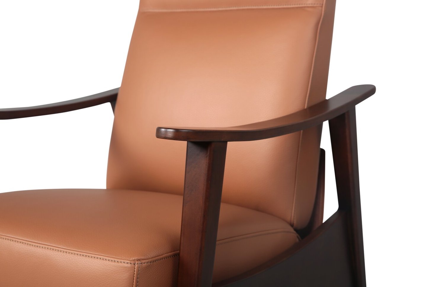 Aydin 27.5 Fauteuil d’appoint à inclinaison par poussée en cuir véritable avec accoudoirs et pattes en bois - orange chameau