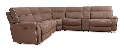 Canapé sectionnel à inclinaison électrique Newport de Cindy Crawford Home 6 pièces en suédine avec console de rangement et port USB - taupe