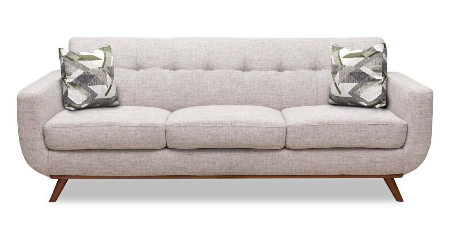 Sofa en tissu d’apparence lin Freeman 88 de Kort & Co. avec base en bois et coussins de dossier capitonnés - blanc colombe | Sofa Freeman Kort & Co. de 88 po en tissu d’apparence lin avec pattes en bois et coussins de dossier capitonnés - blanc colombe