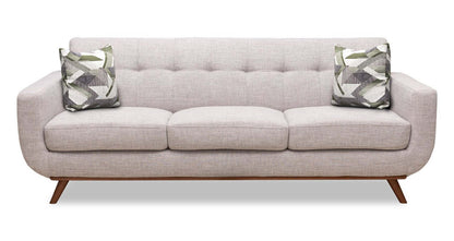 Sofa en tissu d’apparence lin Freeman 88 de Kort & Co. avec base en bois et coussins de dossier capitonnés - blanc colombe | Sofa Freeman Kort & Co. de 88 po en tissu d’apparence lin avec pattes en bois et coussins de dossier capitonnés - blanc colombe