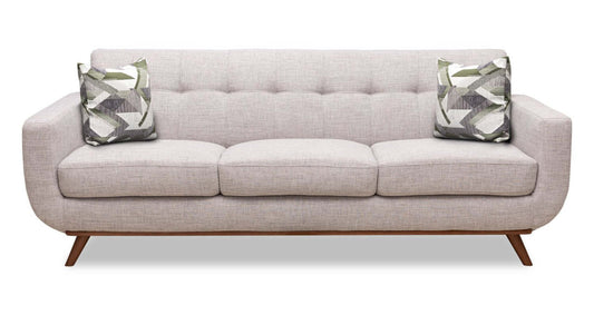 Sofa en tissu d’apparence lin Freeman 88 de Kort & Co. avec base en bois et coussins de dossier capitonnés - blanc colombe | Sofa Freeman Kort & Co. de 88 po en tissu d’apparence lin avec pattes en bois et coussins de dossier capitonnés - blanc colombe