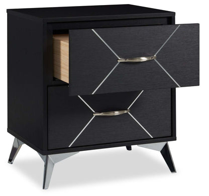 Table de nuit à 2 tiroirs Beau Flashlight, 21,7 L x 24,6 H, Moderne - Noir et Argent | Table de nuit moderne Beau de 21,7 po (L) x 24,6 po (H) à 2 tiroirs - noire et argentée