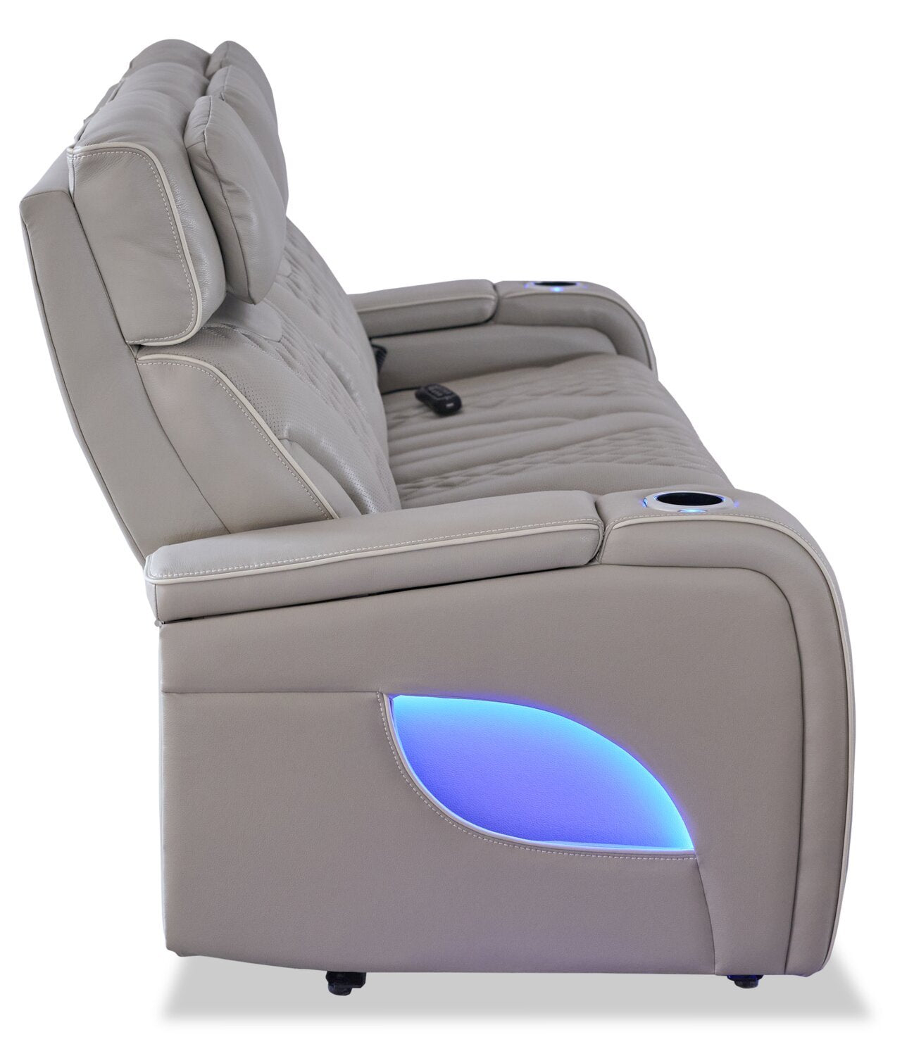 Elite 86 Genuine Leather Massage Power Reclining Sofa with Power Headrests and Storage Arms - Grey | Sofa de massage à inclinaison électrique Elite de 86 po en cuir véritable avec appuie-têtes électriques et accoudoirs de rangement - gris