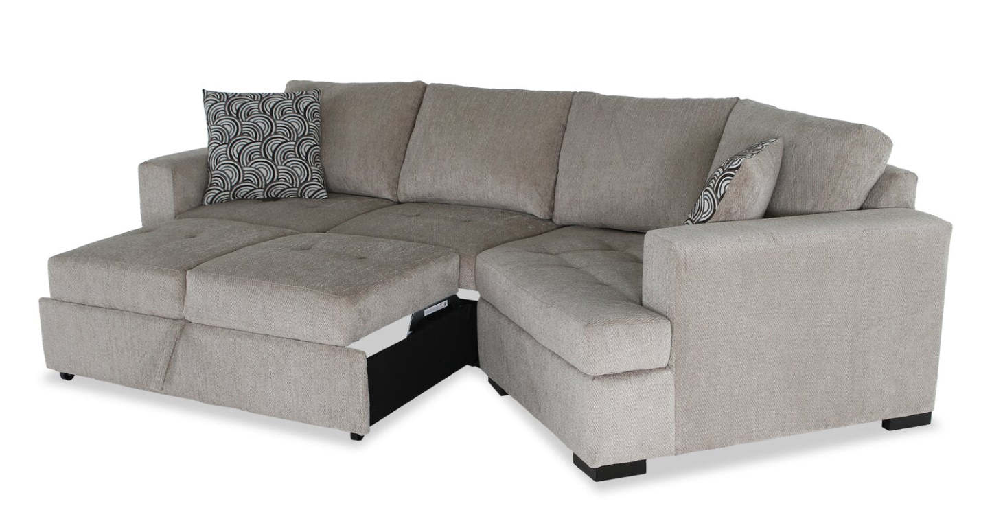 Fabriqué au Canada, canapé-lit sectionnel enveloppant Legend 2 pièces en tissu de chenille orienté à droite - beige platine