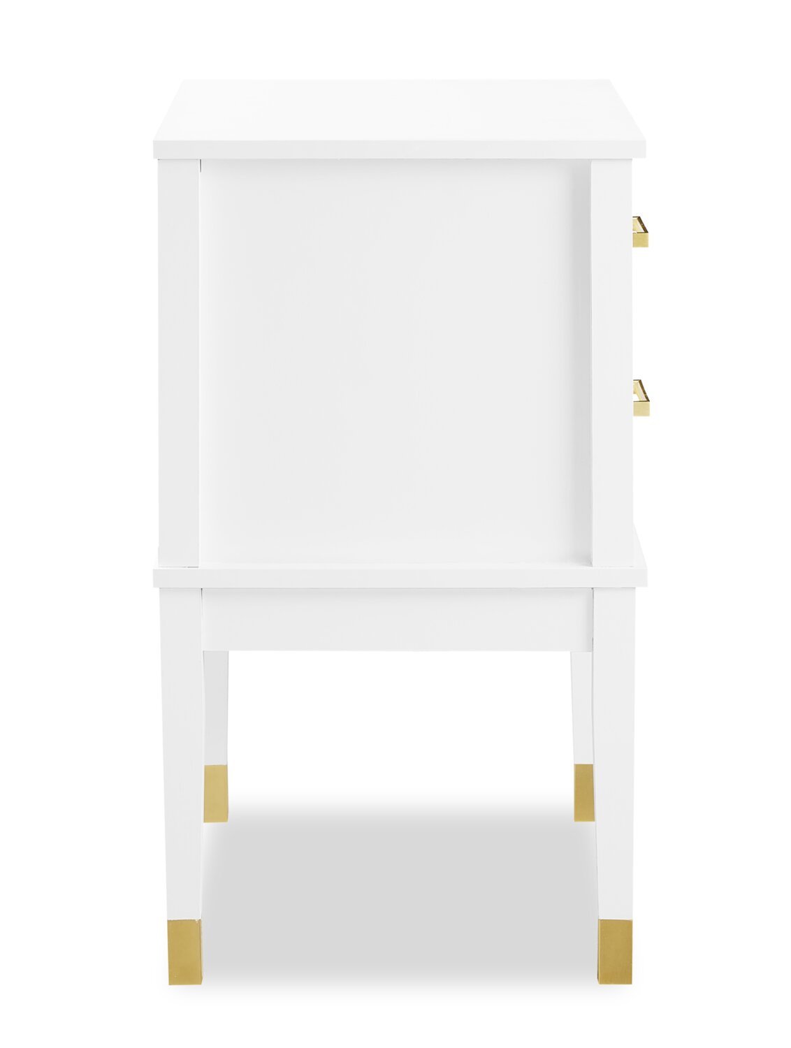 Table de chevet Alia à 2 tiroirs avec accents dorés, 18 L x 25,75 H - Blanc | Table de nuit Alia de 18 po (l) x 25,75 po (H) à 2 tiroirs avec touche dorée - blanche