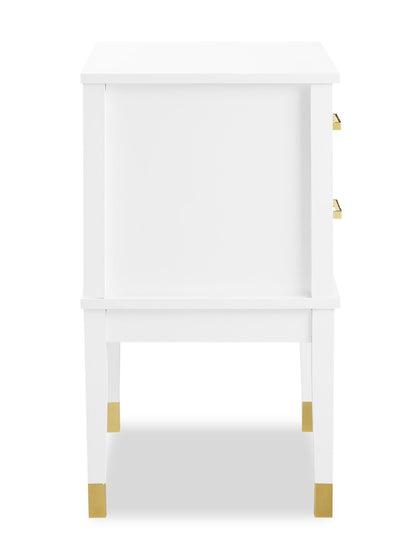 Table de chevet Alia à 2 tiroirs avec accents dorés, 18 L x 25,75 H - Blanc | Table de nuit Alia de 18 po (l) x 25,75 po (H) à 2 tiroirs avec touche dorée - blanche