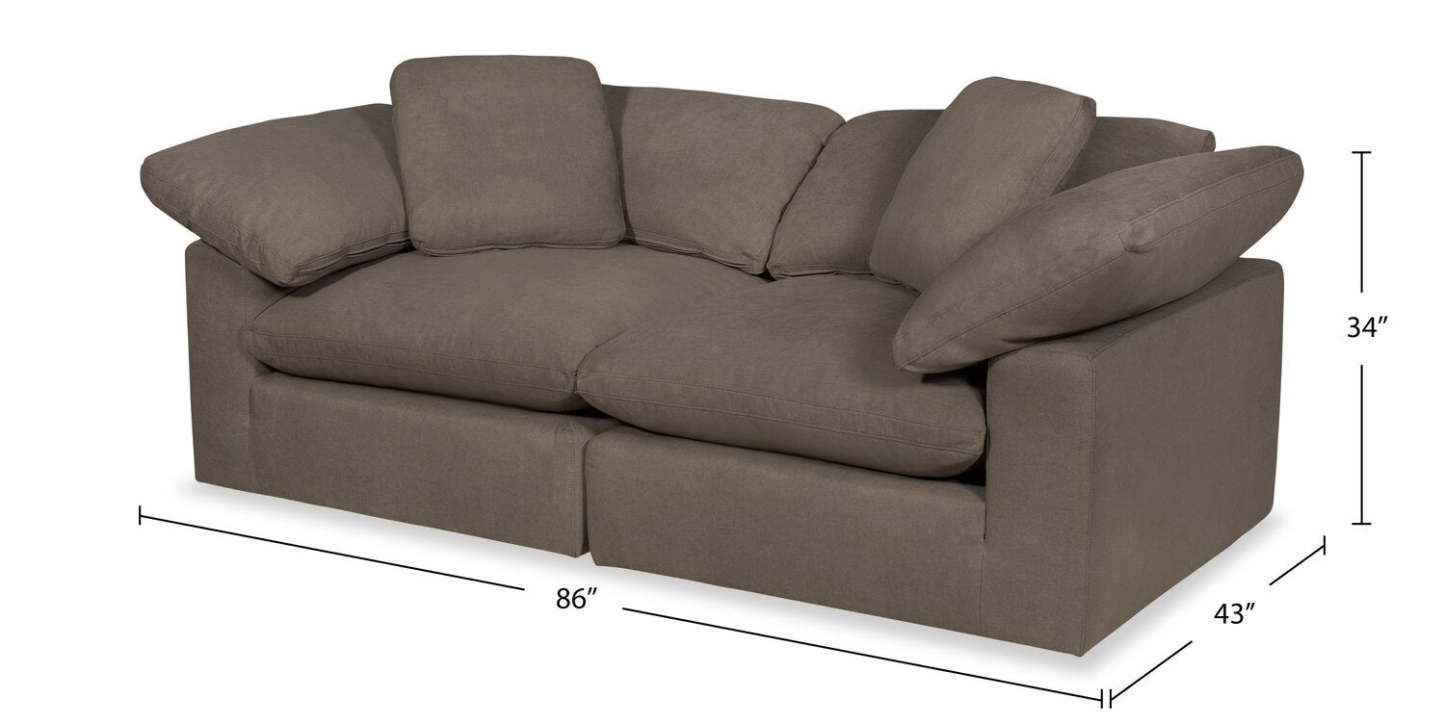 Causeuse modulaire Eclipse de 86 po en tissu d’apparence lin avec coussins réversibles en duvet et plumes - brun ardoise