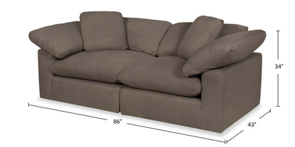 Causeuse modulaire Eclipse de 86 po en tissu d’apparence lin avec coussins réversibles en duvet et plumes - brun ardoise