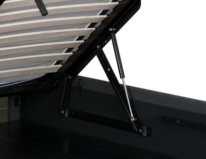 Lit plateforme avec rangement rembourré Jace en tissu gris, capitonné - Pleine grandeur | Lit plateforme rembourré Jace en tissu gris capitonné avec rangement - format lit double