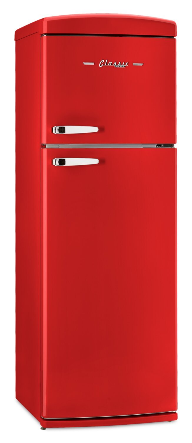 Unique Classique Rétro 24 11 Pi Cu. Réfrigérateur à congélateur supérieur – Rouge bonbon - UNQ-310L R TM | Réfrigérateur Classic Rétro d'Unique de 24 po et de 11 pi3 à congélateur supérieur - rouge bonbon - UNQ-310L R TM