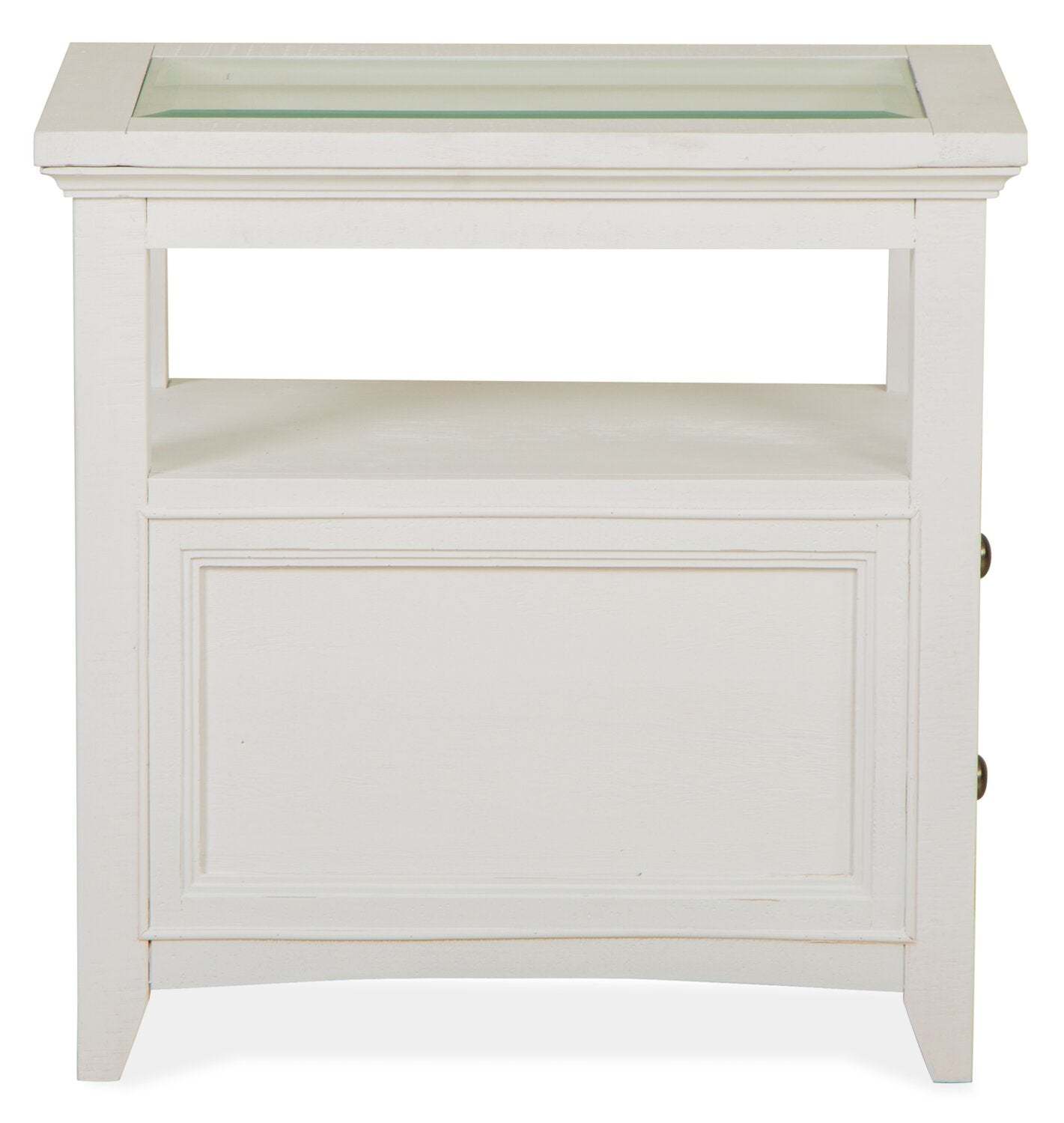 Table de bout traditionnelle Heron Cove de 15 po avec dessus en verre, rangement et tablette - pin blanc