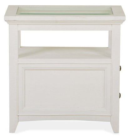 Table de bout traditionnelle Heron Cove de 15 po avec dessus en verre, rangement et tablette - pin blanc