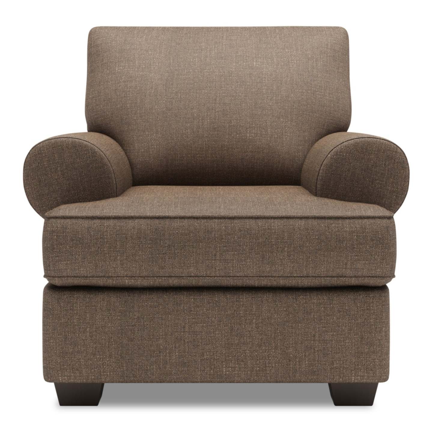 Fauteuil Roll de Sofa Lab personnalisable de 42 po fabriqué au Canada en tissu d’apparence lin avec accoudoirs enroulés - brun Luna Praline | RO302591