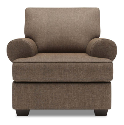 Fauteuil Roll de Sofa Lab personnalisable de 42 po fabriqué au Canada en tissu d’apparence lin avec accoudoirs enroulés - brun Luna Praline | RO302591