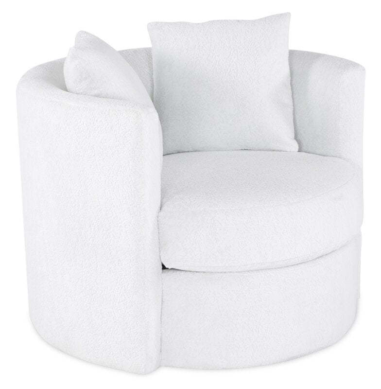 Made in Canada Petite 36 Chenille Fabric Swivel Cuddler Accent Chair - Plush Heaven White | Fauteuil d’appoint pivotant Cuddler Petite de 36 po fabriqué au Canada en tissu de chenille - blanc Plush Heaven