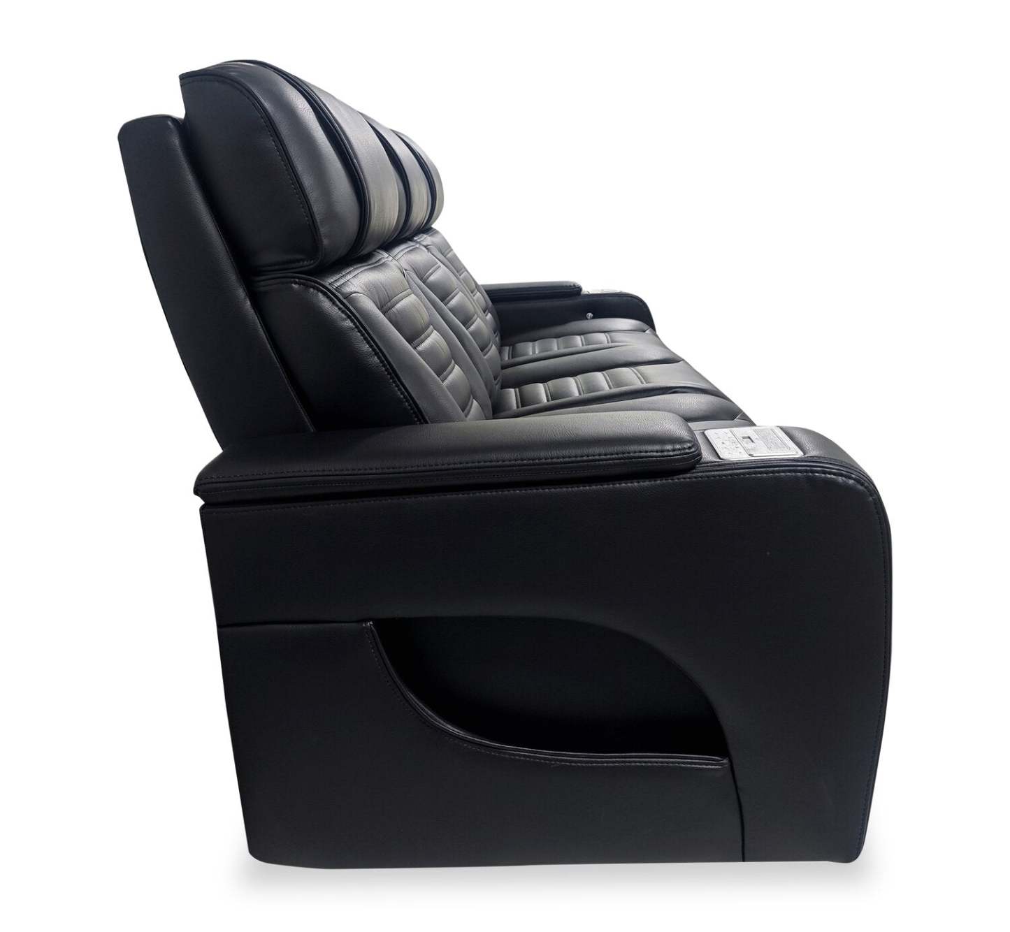 Sofa de massage à inclinaison électrique Zen de 86 po en tissu d’apparence cuir avec appuie-têtes électriques et console rabattable - noir