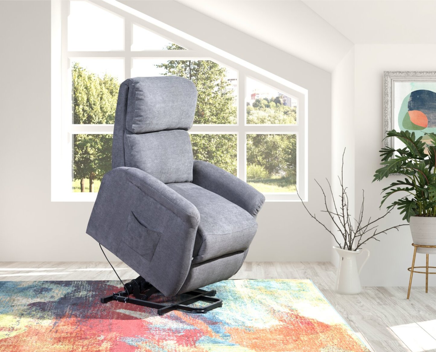 Fauteuil basculeur à inclinaison électrique Ruben de 32 po en tissu chenille - gris
