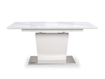 Naya 5pc Dining Package with 63-78.75W Extension Table & 4 Chairs - Faux White Marble & Grey | Ensemble de salle à manger Naya 5 pièces avec table à rallonge, 63 po à 78,75 po (L), et 4 chaises - imitation de marbre blanc et gris