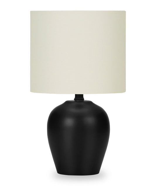 17 Black Ceramic Drum Shade Table Lamp|Lampe de table de 17 po en céramique noire avec abat-jour cylindrique