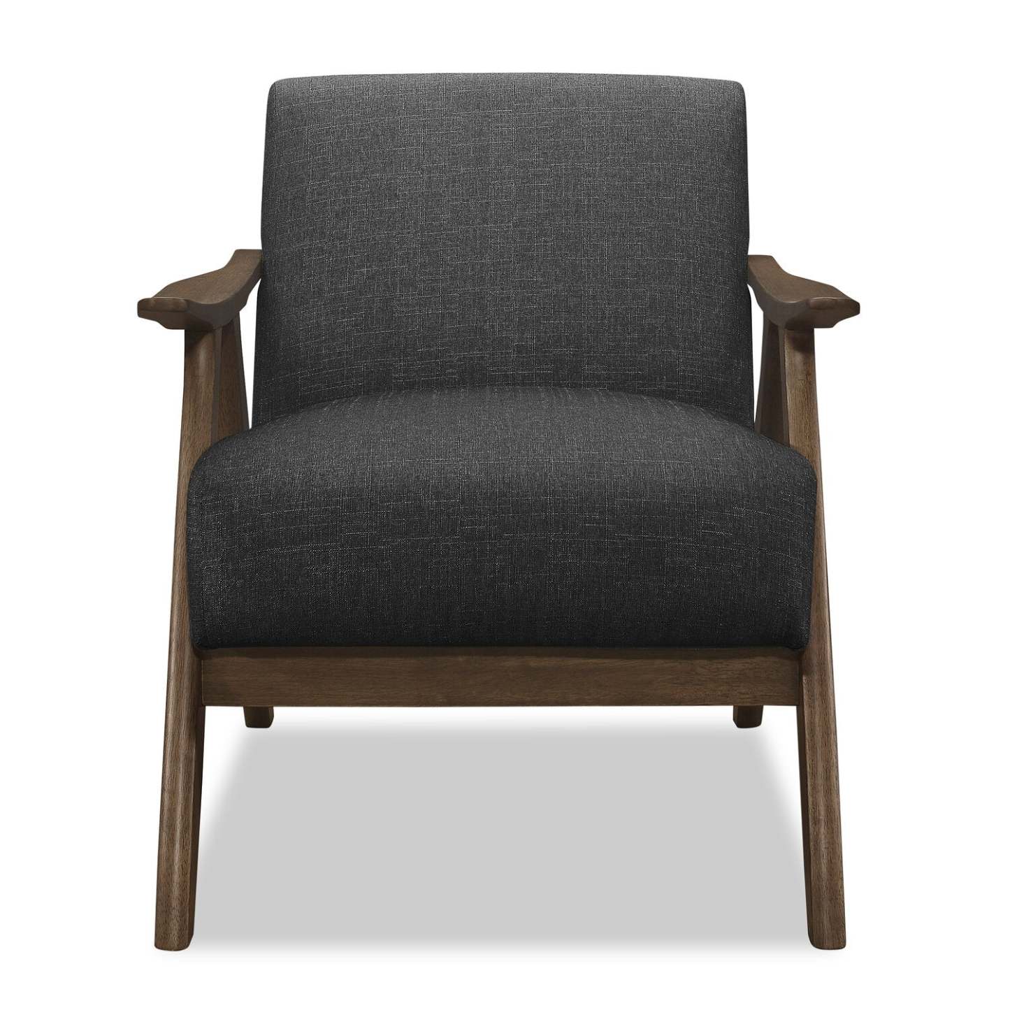 Fauteuil d'appoint Kyra 28,5 en tissu d'apparence lin avec accoudoirs courbés et structure en bois - Gris | Fauteuil d'appoint Kyra de 28,5 po en tissu d'apparence lin avec accoudoirs courbés et armature en bois - gris