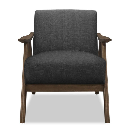 Fauteuil d'appoint Kyra 28,5 en tissu d'apparence lin avec accoudoirs courbés et structure en bois - Gris | Fauteuil d'appoint Kyra de 28,5 po en tissu d'apparence lin avec accoudoirs courbés et armature en bois - gris